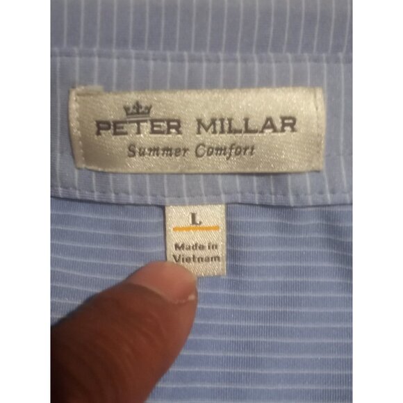 Peter Millar Polo Shirt Mens Large Blue Striped Summer Comfort Stretch 1922 Logo - Picture 10 of 14